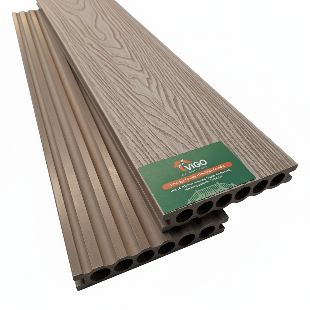 WPC Composite Decking Boards – Off White 3D | B Series | 140mm x 25mm x 3m | Vigo Home