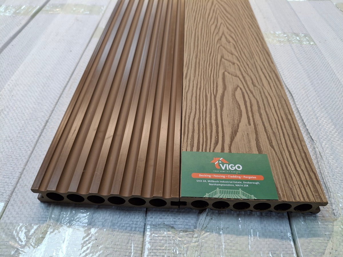 WPC Composite Decking Boards – Teak 3D | B Series | 140mm x 25mm x 3m | Vigo Home
