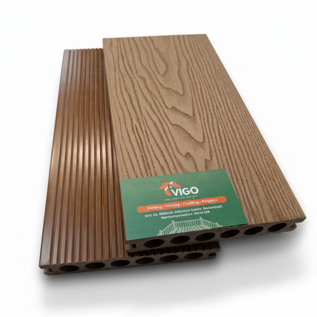 3D WPC Composite Decking Boards – Champagne | Round Hollow Embossed C (140mm x 25mm x 3m)