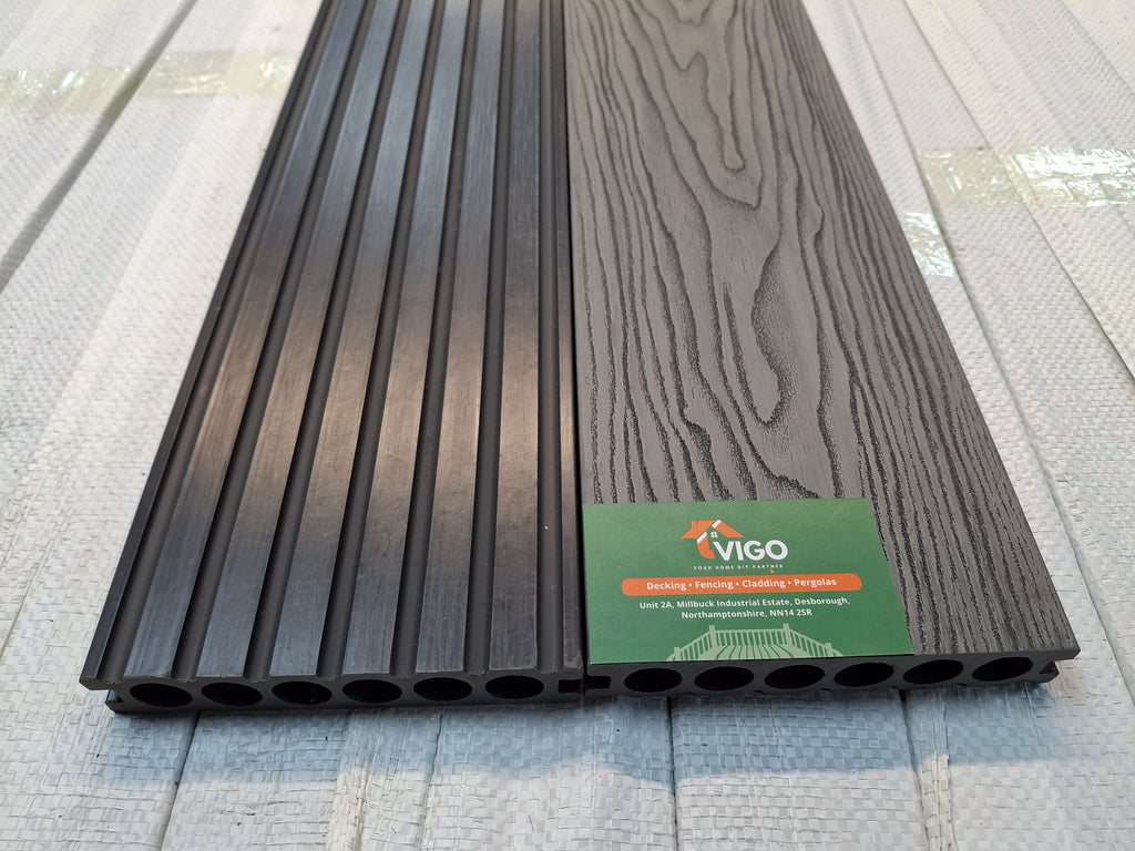 3D WPC Composite Decking Boards – Grey | Round Hollow Embossed C (140mm x 25mm x 3m)