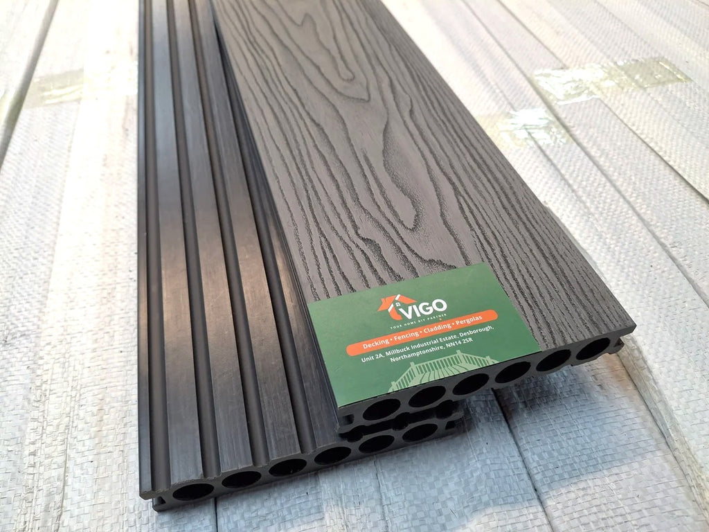 WPC Composite Decking Boards – Grey 3D | Round Hollow | 140mm x 25mm x 3m | Vigo Home
