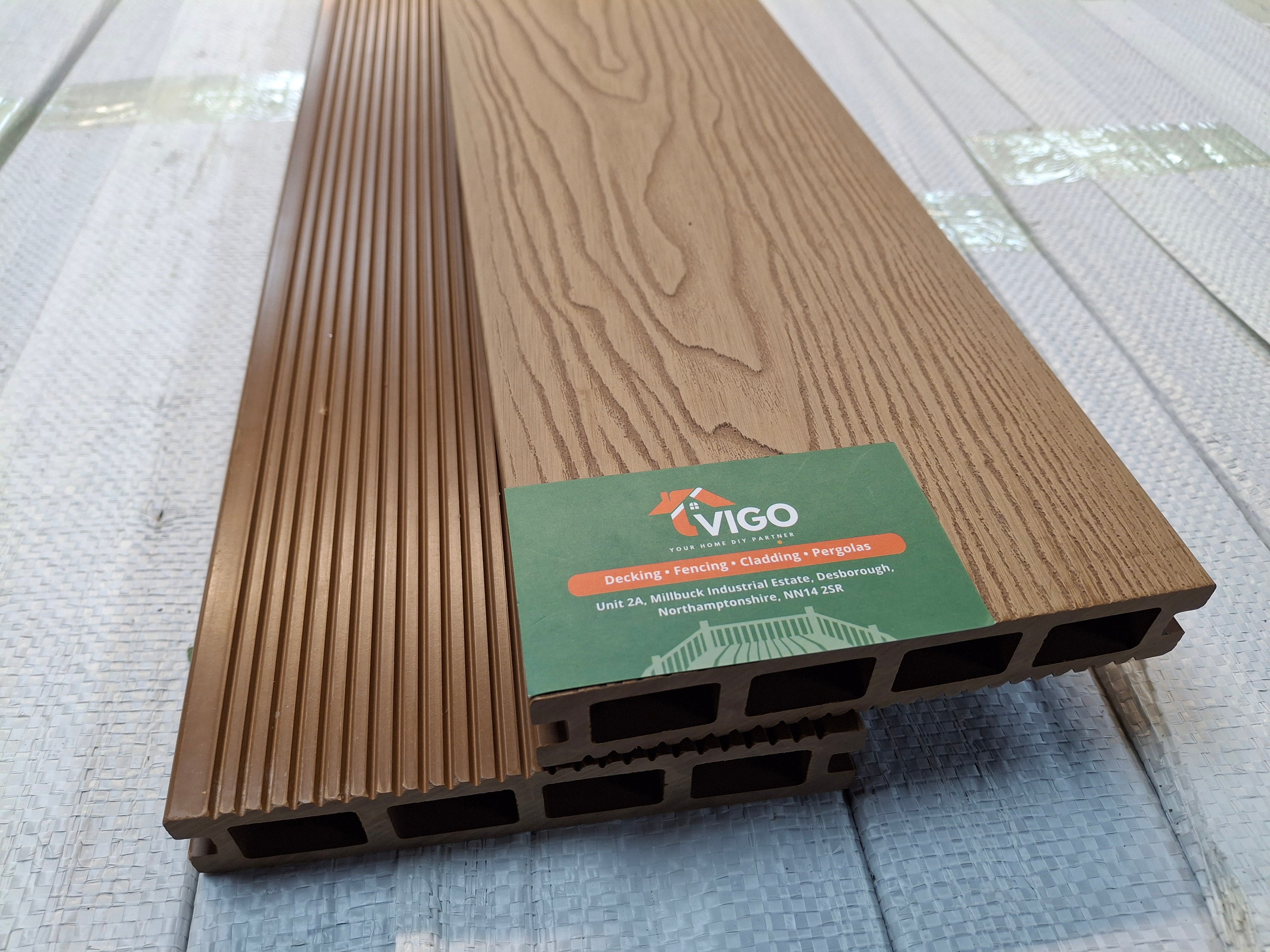 3D WPC Composite Decking Boards – Teak | Square Hollow (140mm x 25mm x 3m)