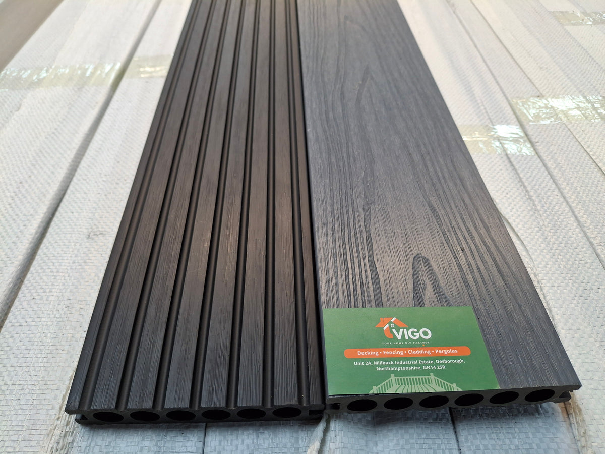 WPC Composite Decking Boards – Light Grey | Single-Sided Extruded | 140mm x 23mm x 3m | Vigo Home