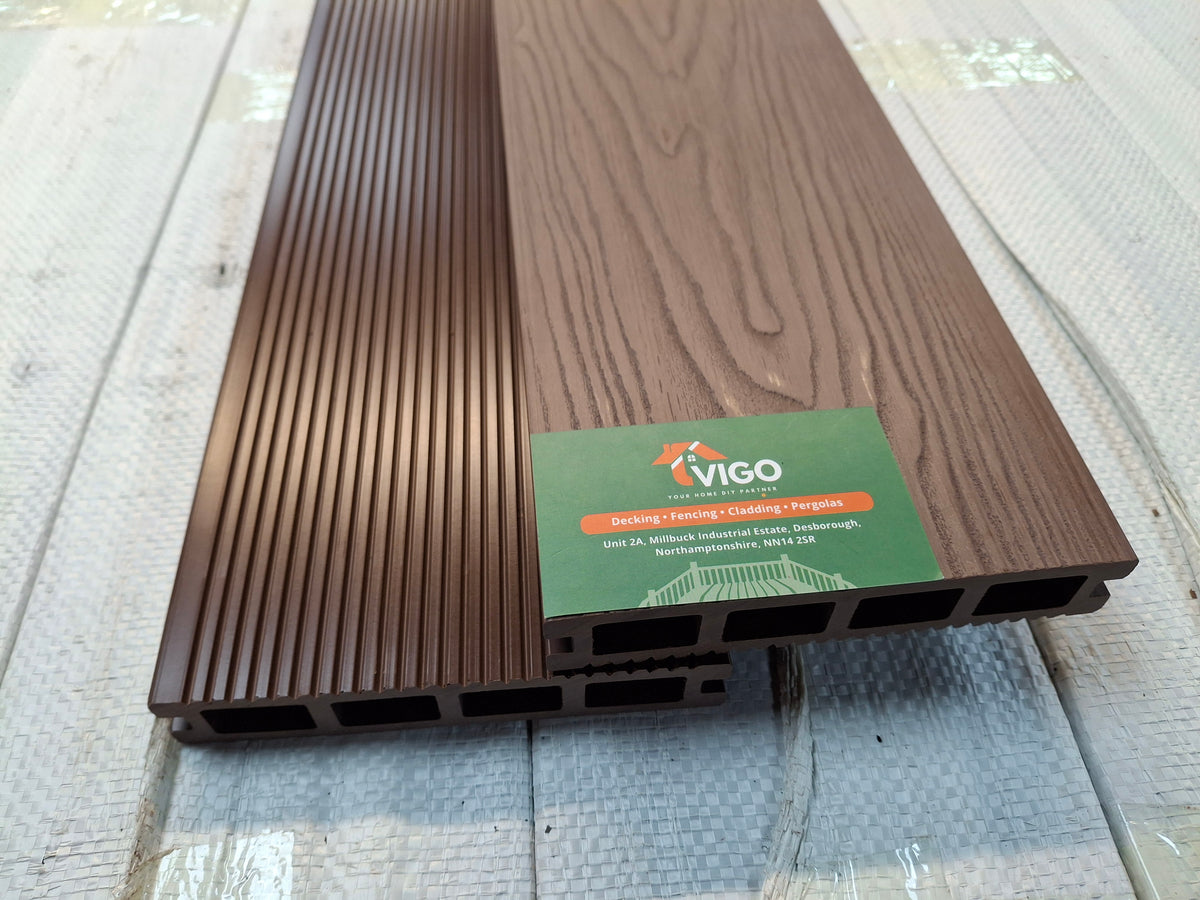 WPC Composite Decking Boards – Coffee 3D | Square Hollow | 140mm x 25mm x 3m | Vigo Home