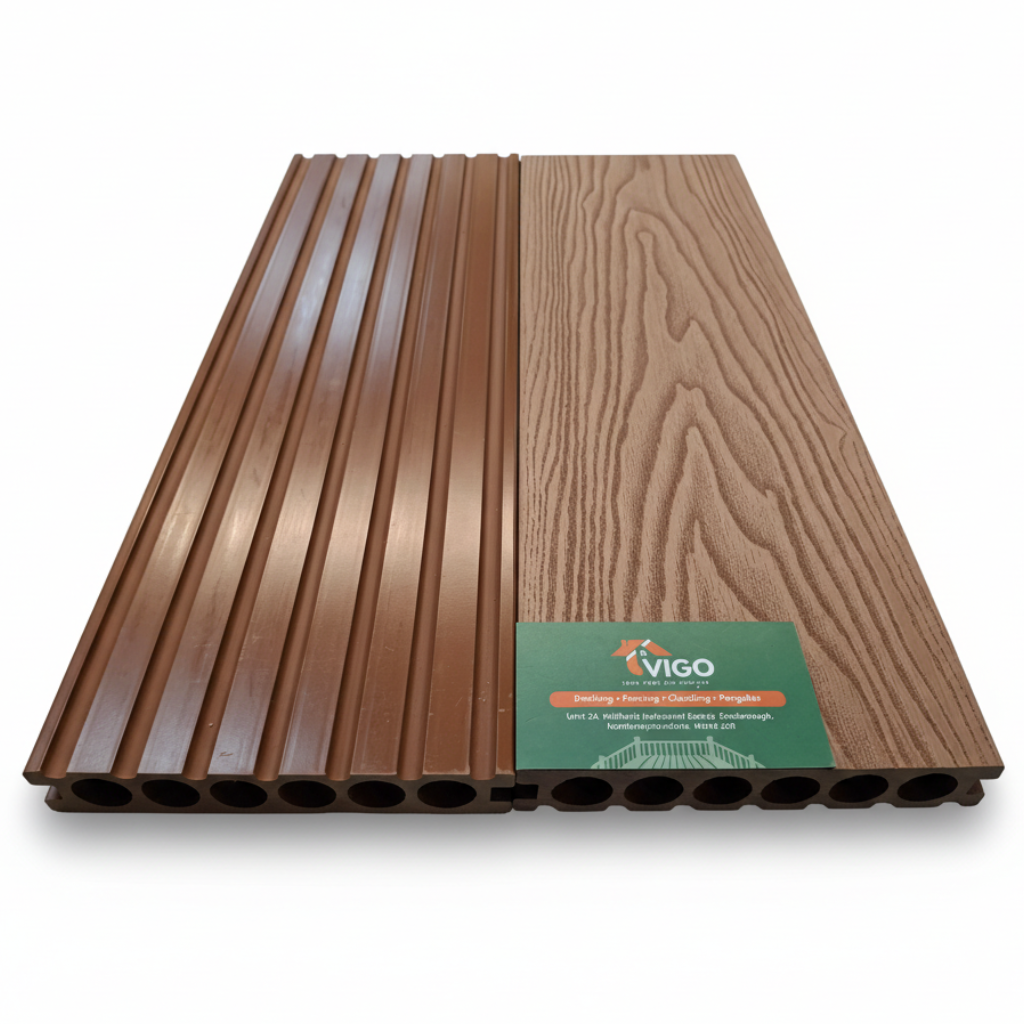 WPC Composite Decking Boards – Champagne Red 3D | Round Hollow | 140mm x 25mm x 3m | Vigo Home