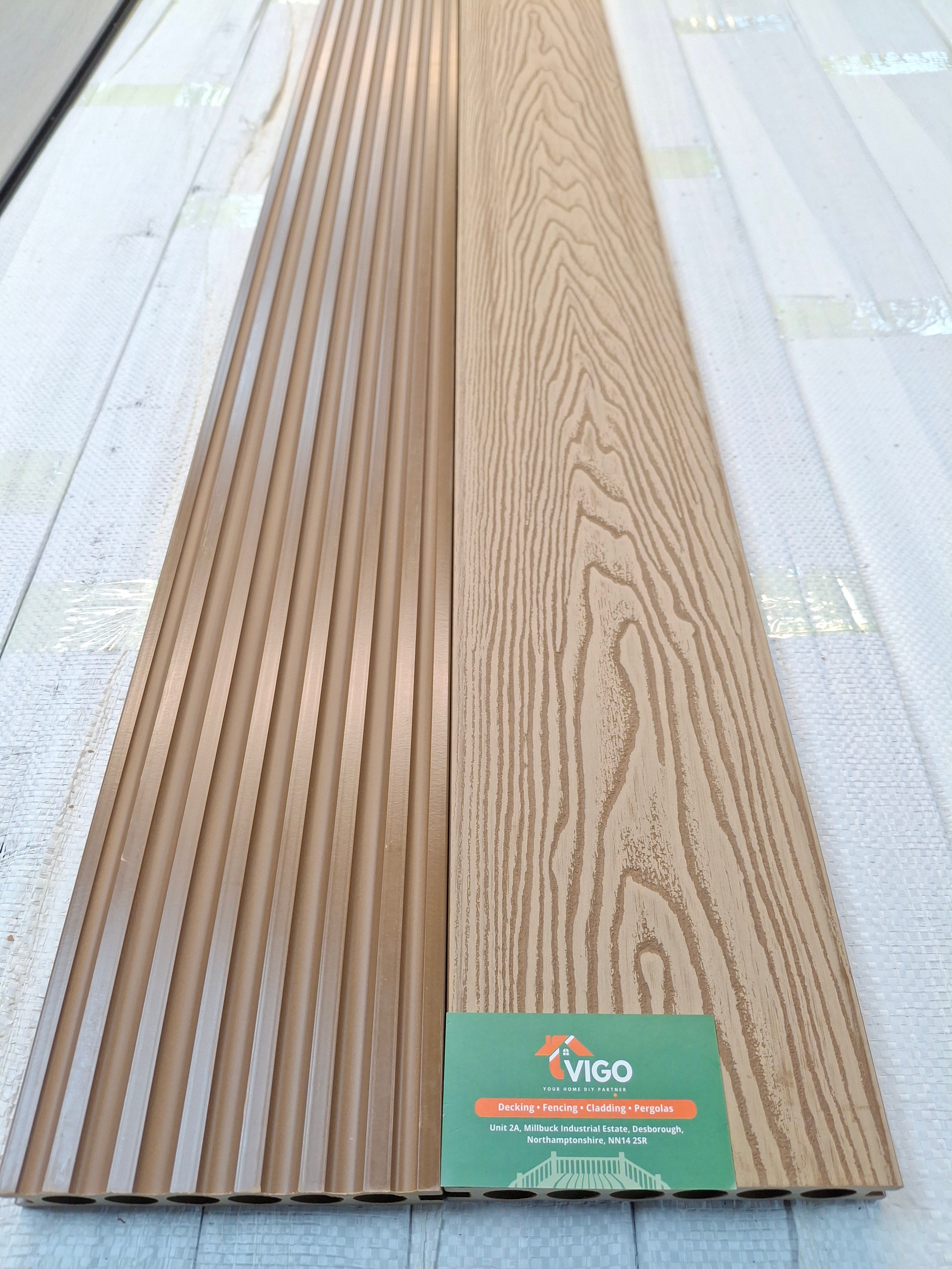 3D WPC Composite Decking Boards – Teak (140mm x 25mm x 3m)