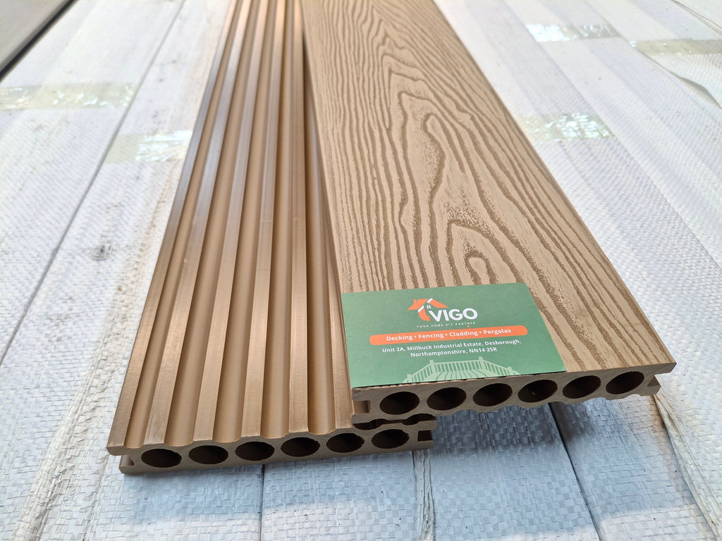 3D WPC Composite Decking Boards – Teak (140mm x 25mm x 3m)