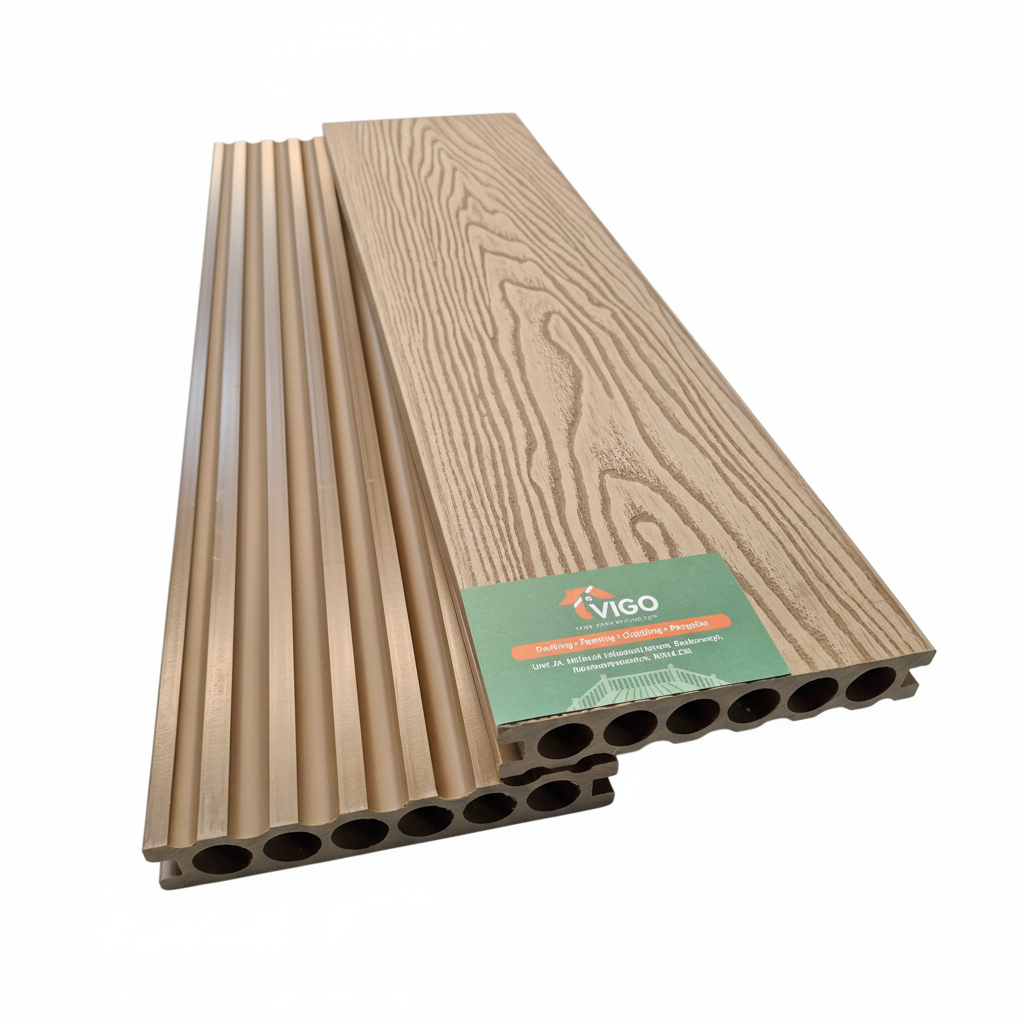 3D WPC Composite Decking Boards – Teak (140mm x 25mm x 3m)