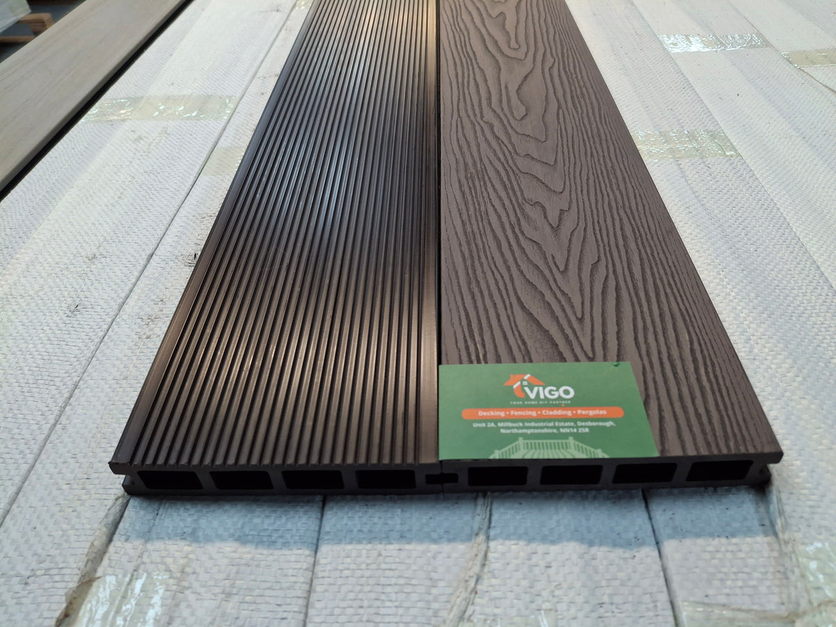 WPC Composite Decking Boards – Dark Coffee 3D | Square Hollow | 140mm x 25mm x 3m | Vigo Home