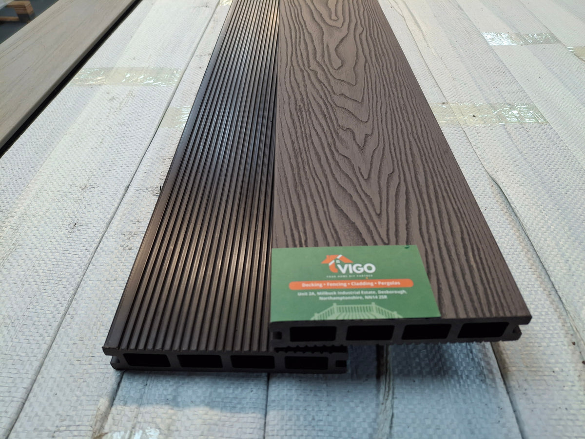 WPC Composite Decking Boards – Dark Coffee 3D | Square Hollow | 140mm x 25mm x 3m | Vigo Home