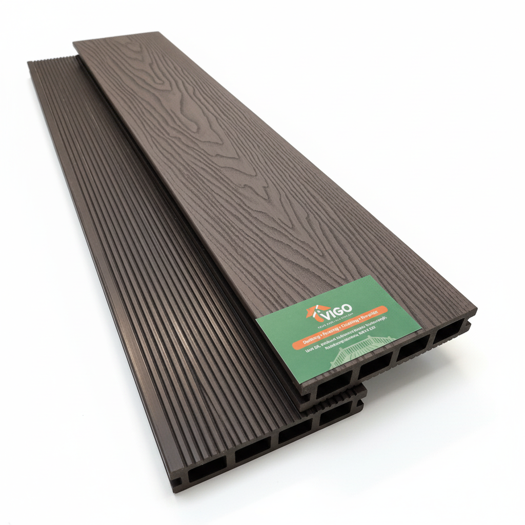 WPC Composite Decking Boards – Dark Coffee 3D | Square Hollow | 140mm x 25mm x 3m | Vigo Home