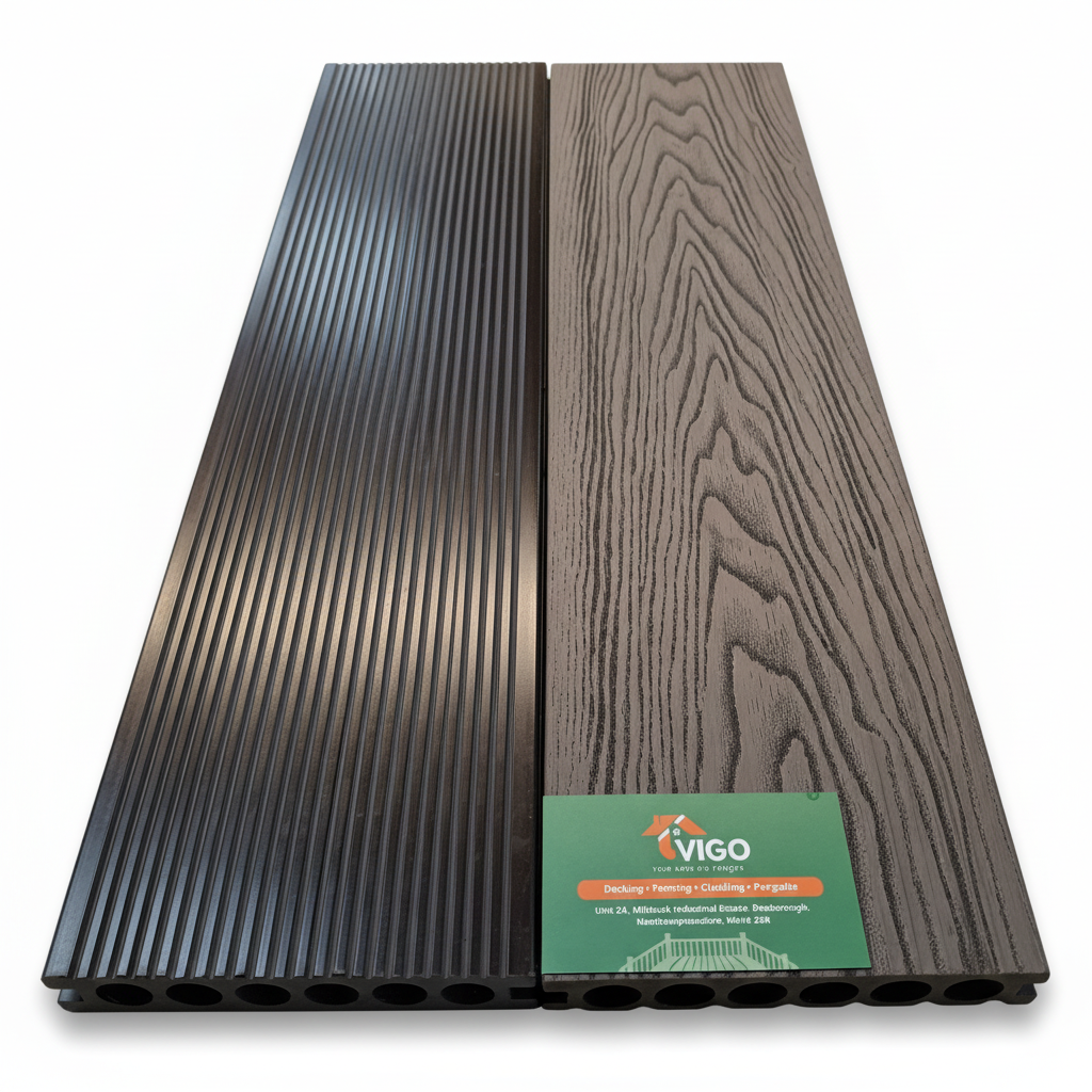 3D WPC Composite Decking Boards – Dark Coffee | Round Hollow Embossed C (140mm x 25mm x 3m)