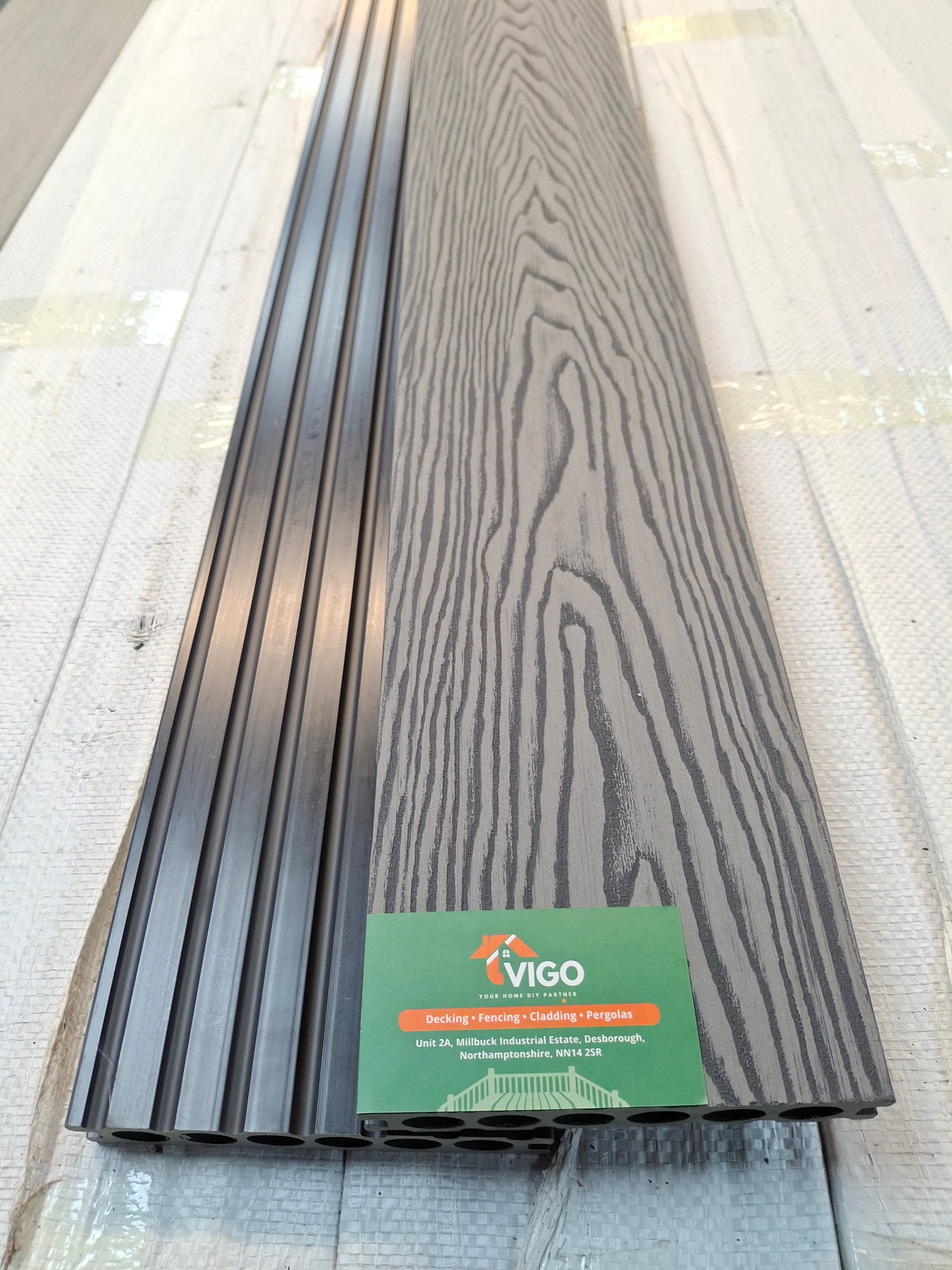 3D WPC Composite Decking Boards B – Grey (140mm x 25mm x 3m)