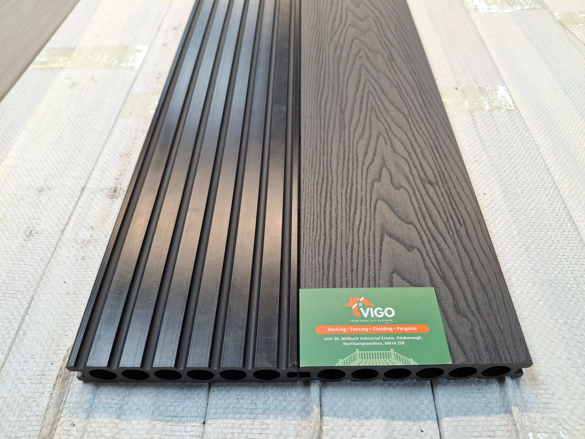 WPC Composite Decking Boards – Black 3D | Round Hollow | 140mm x 25mm x 3m | Vigo Home