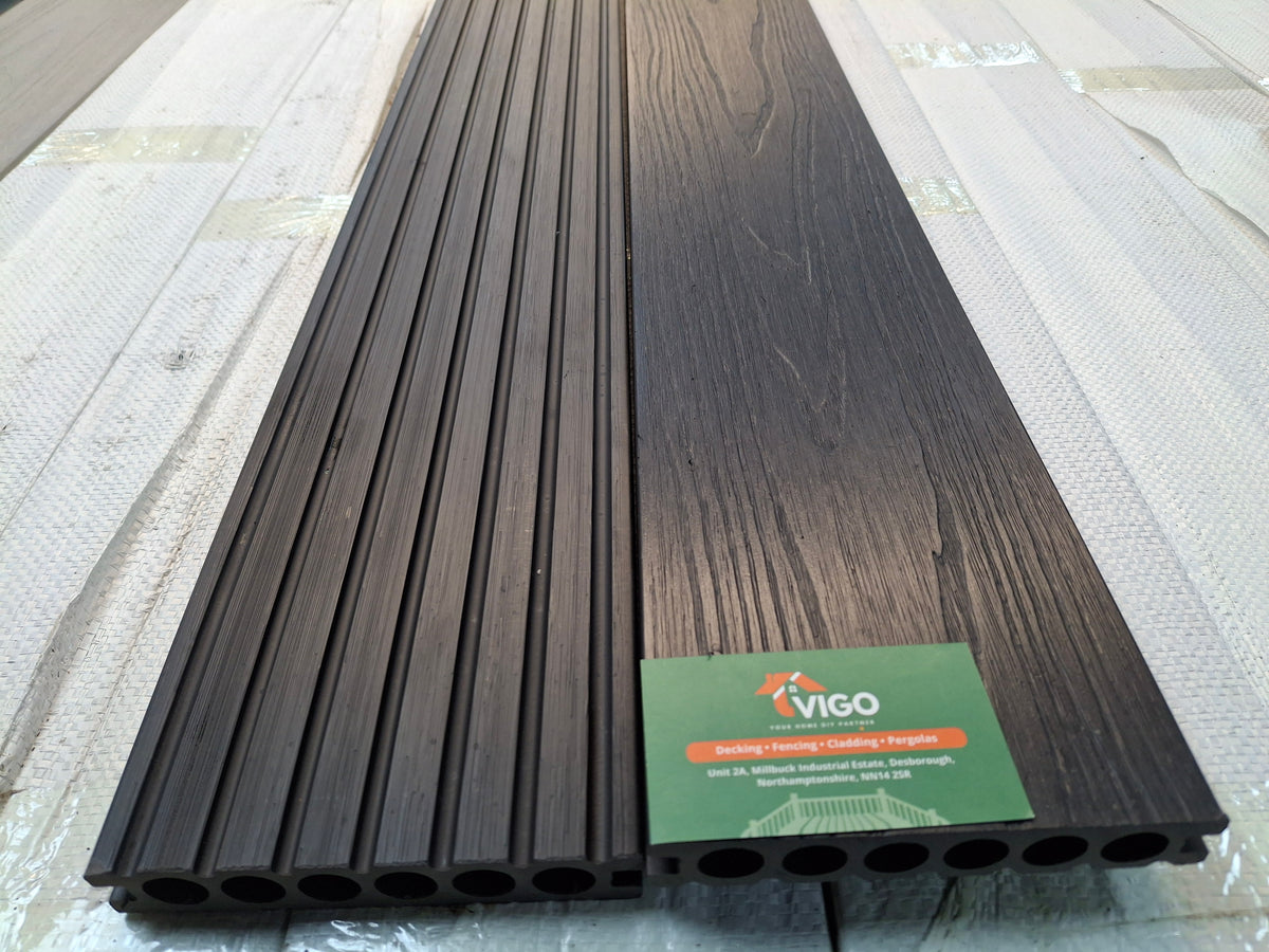 WPC Composite Decking Boards – Black | Single-Sided Extruded | 140mm x 23mm x 3m | Vigo Home