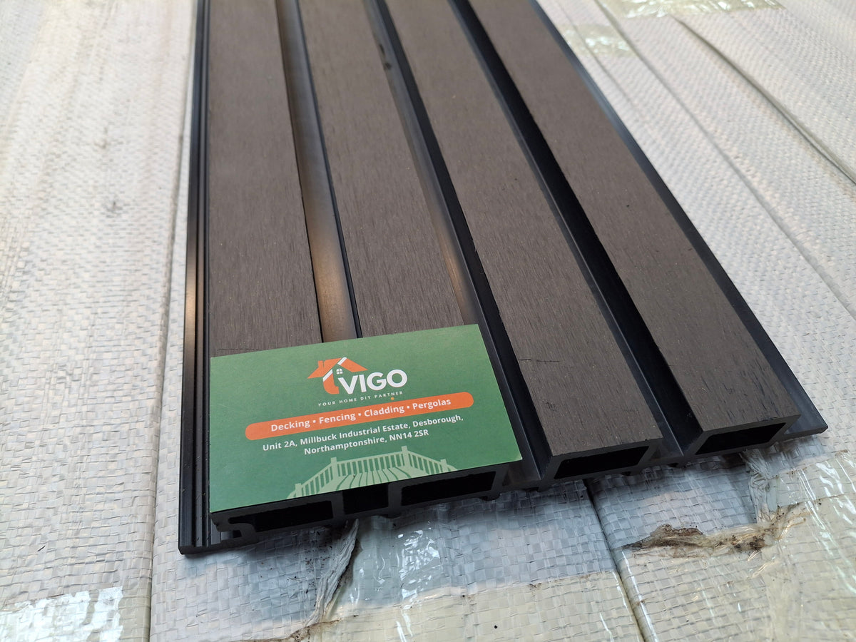 WPC Fluted Wall Cladding Panels – Black | Gen 1 | Black Shadow Gaps | 219mm x 26mm x 2.9m | Vigo Home