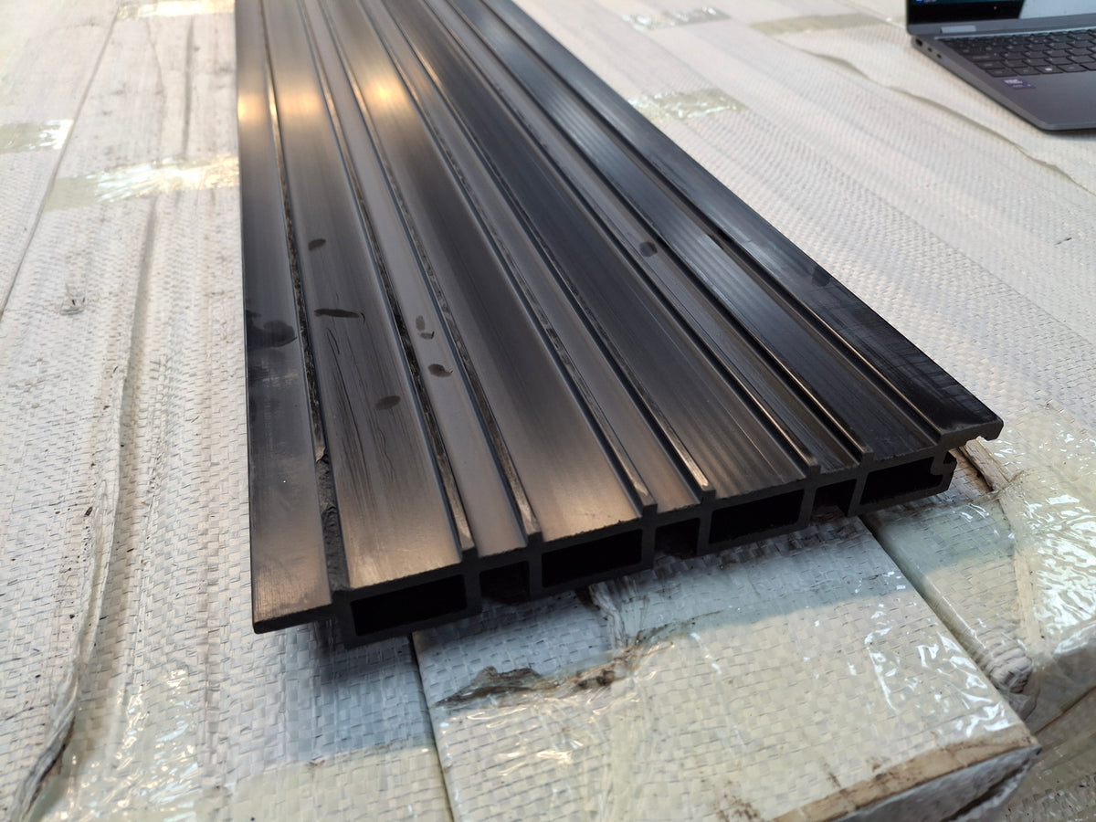WPC Fluted Wall Cladding Panels – Black | Gen 1 | Black Shadow Gaps | 219mm x 26mm x 2.9m | Vigo Home