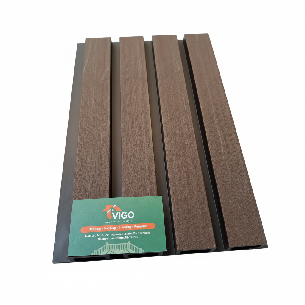 WPC Fluted Wall Cladding Panels – Coffee | Gen 1 | Black Shadow Gaps | 219mm x 26mm x 3m | Vigo Home