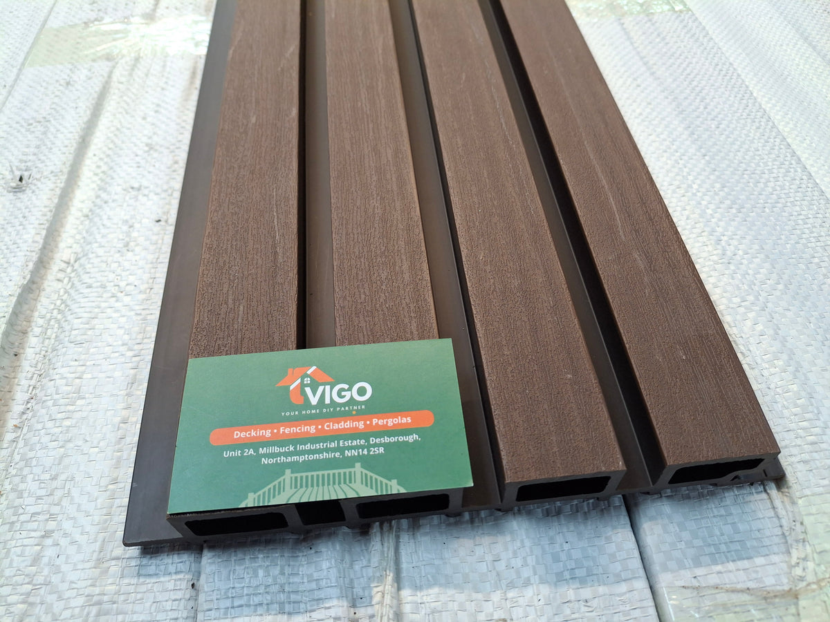 WPC Fluted Wall Cladding Panels – Coffee | Gen 1 | Black Shadow Gaps | 219mm x 26mm x 3m | Vigo Home