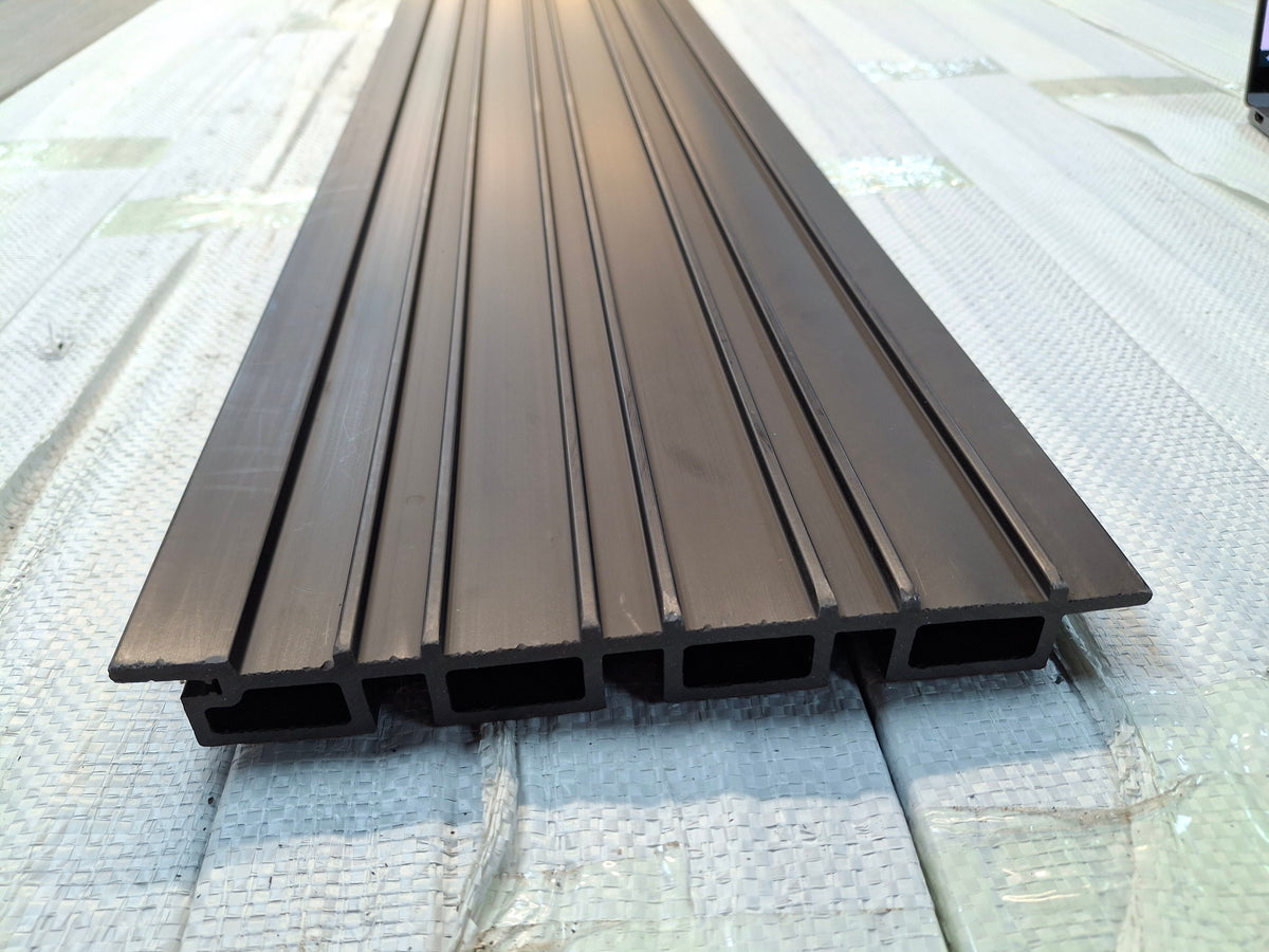 WPC Fluted Wall Cladding Panels – Coffee | Gen 1 | Black Shadow Gaps | 219mm x 26mm x 3m | Vigo Home