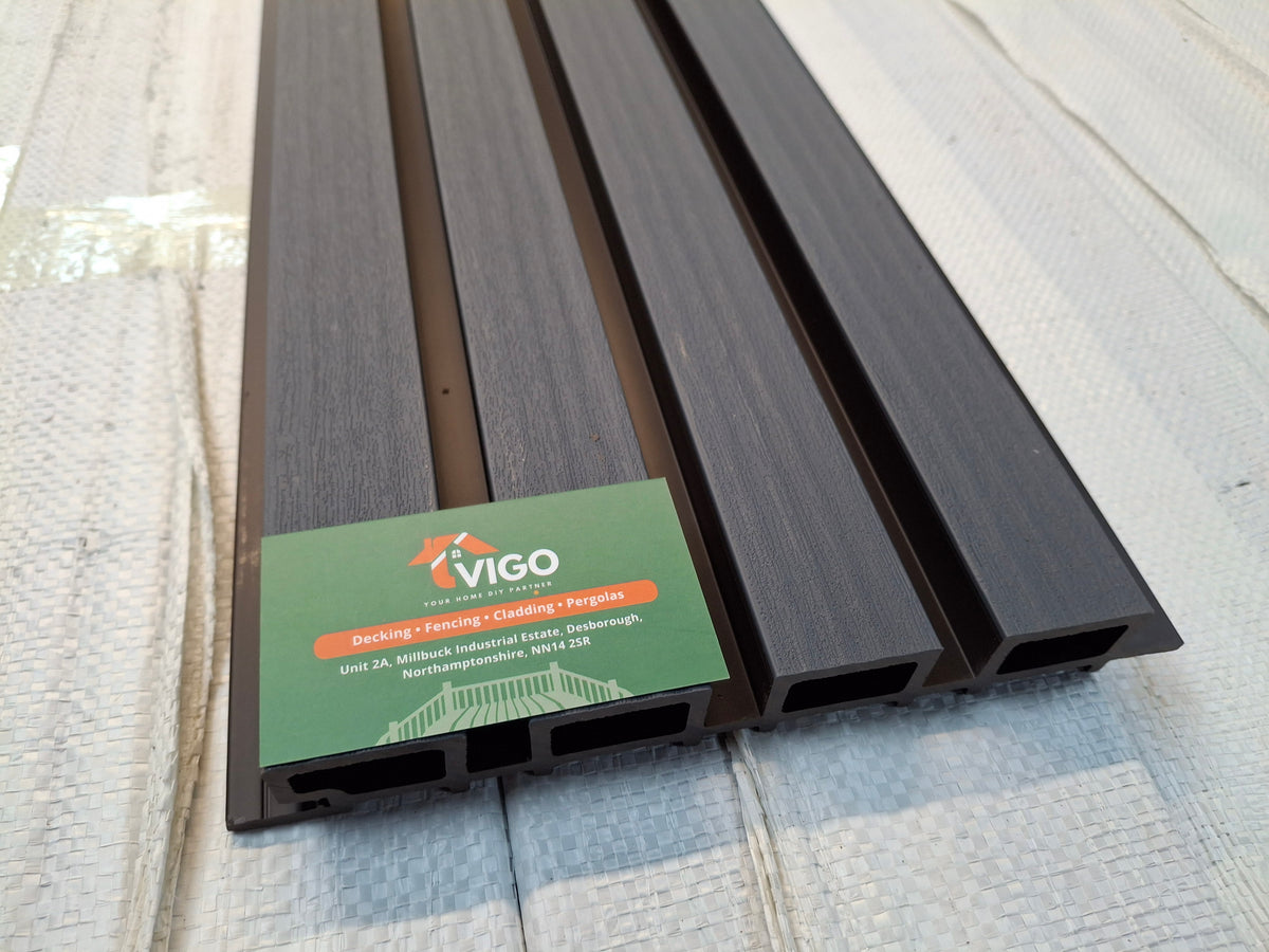 WPC Fluted Wall Cladding Panels – Grey | Gen 1 | Black Shadow Gaps | 219mm x 26mm x 3m | Vigo Home