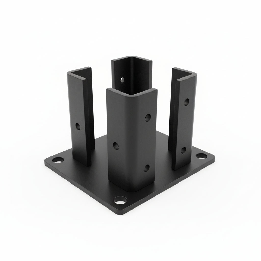 Steel Fence Post Stand / Base Plate – Black (For WPC Composite Fencing)