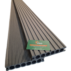 3 m 140 × 25 mm Grooved Round‑Hollow WPC Composite Decking Board – Anti‑Slip Linear Finish
