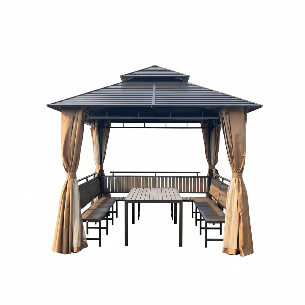 3x3m Garden Pergola with Dining Table & Bench Seating