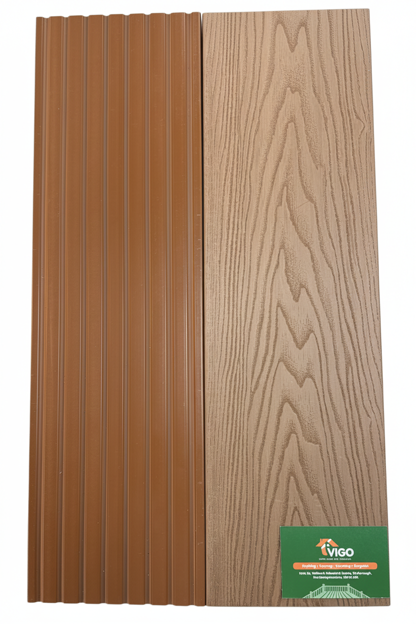 WPC Composite Decking Boards – Champagne 3D | Round Hollow | 150mm x 23mm x 3m | Vigo Home