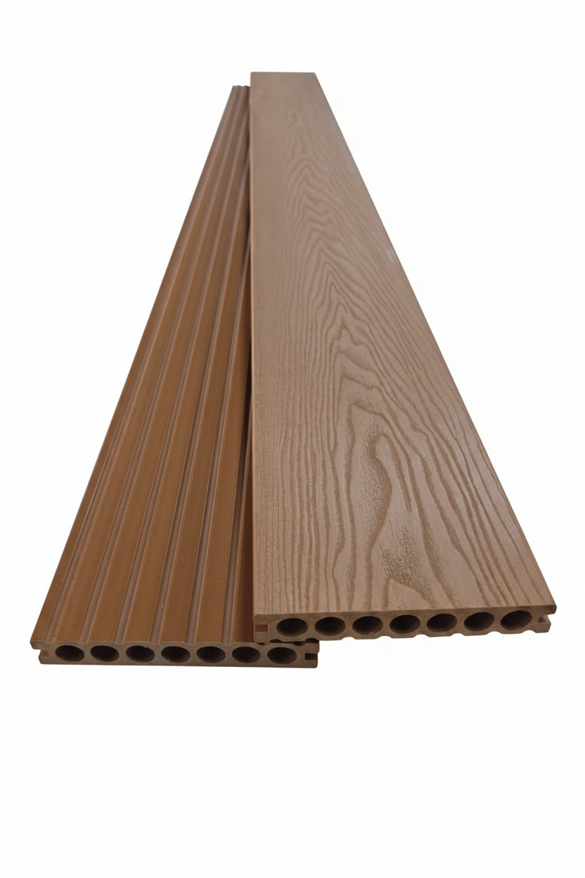 WPC Composite Decking Boards – Champagne 3D | Round Hollow | 150mm x 23mm x 3m | Vigo Home