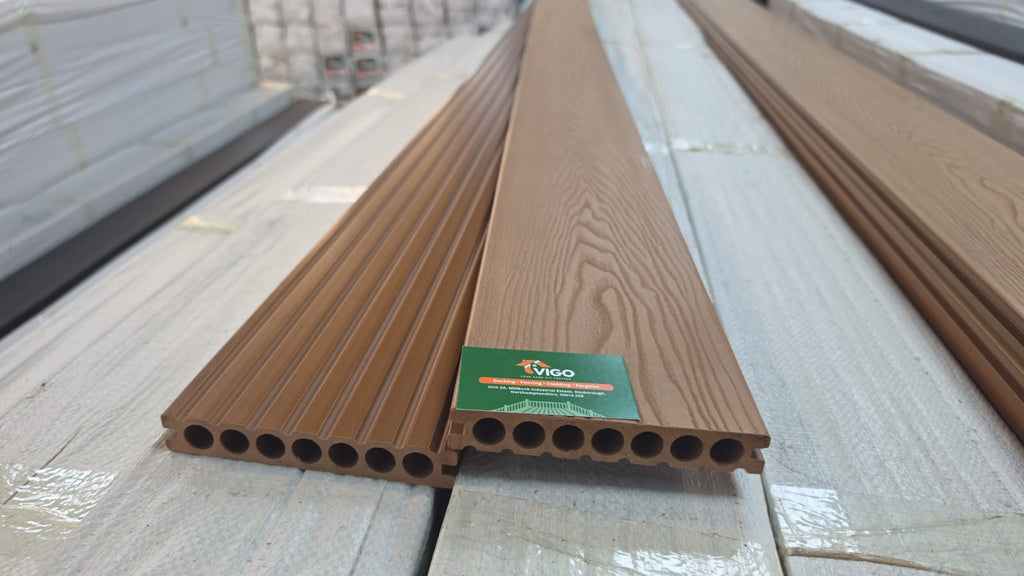 WPC Composite Decking Boards – Champagne 3D | Round Hollow | 150mm x 23mm x 3m | Vigo Home