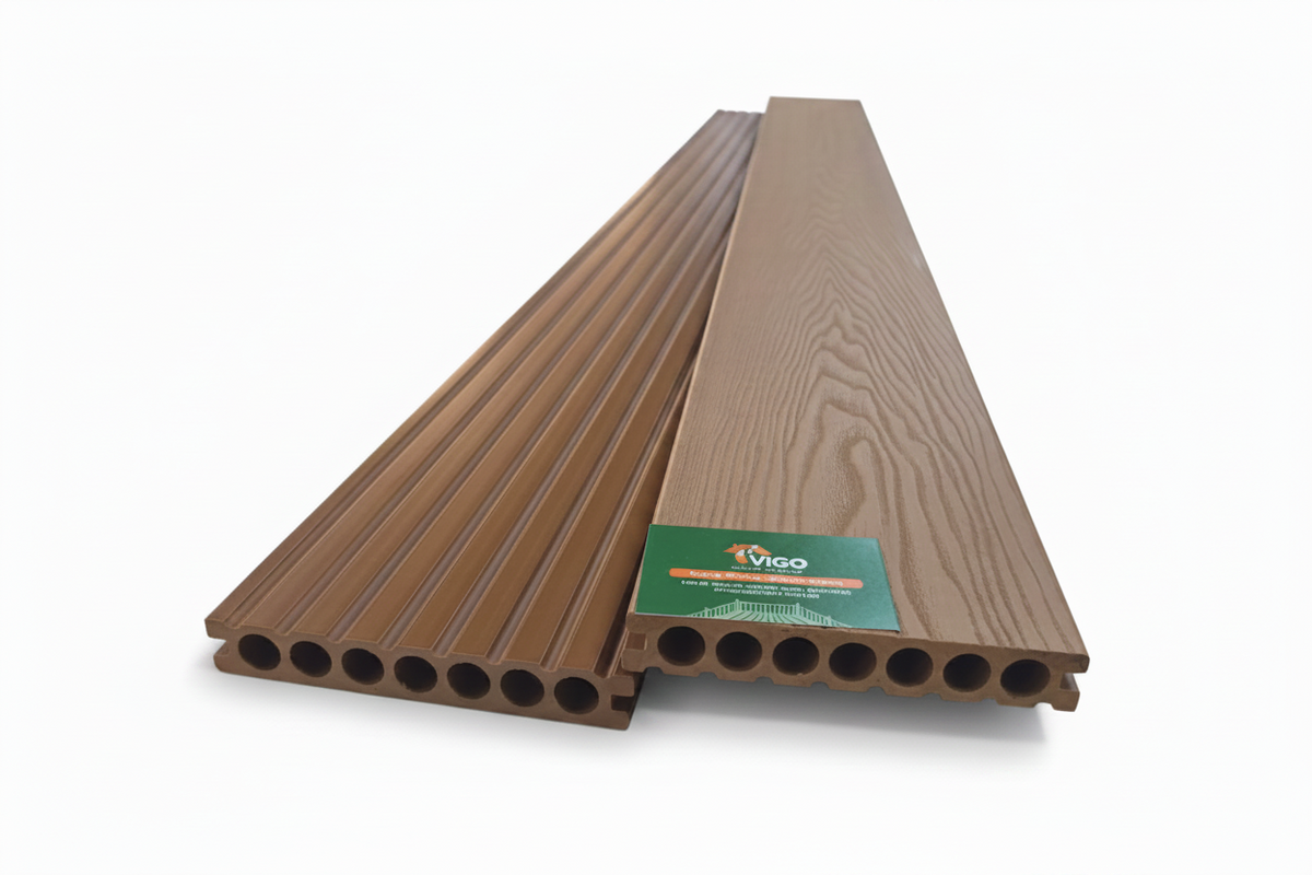 WPC Composite Decking Boards – Champagne 3D | Round Hollow | 150mm x 23mm x 3m | Vigo Home