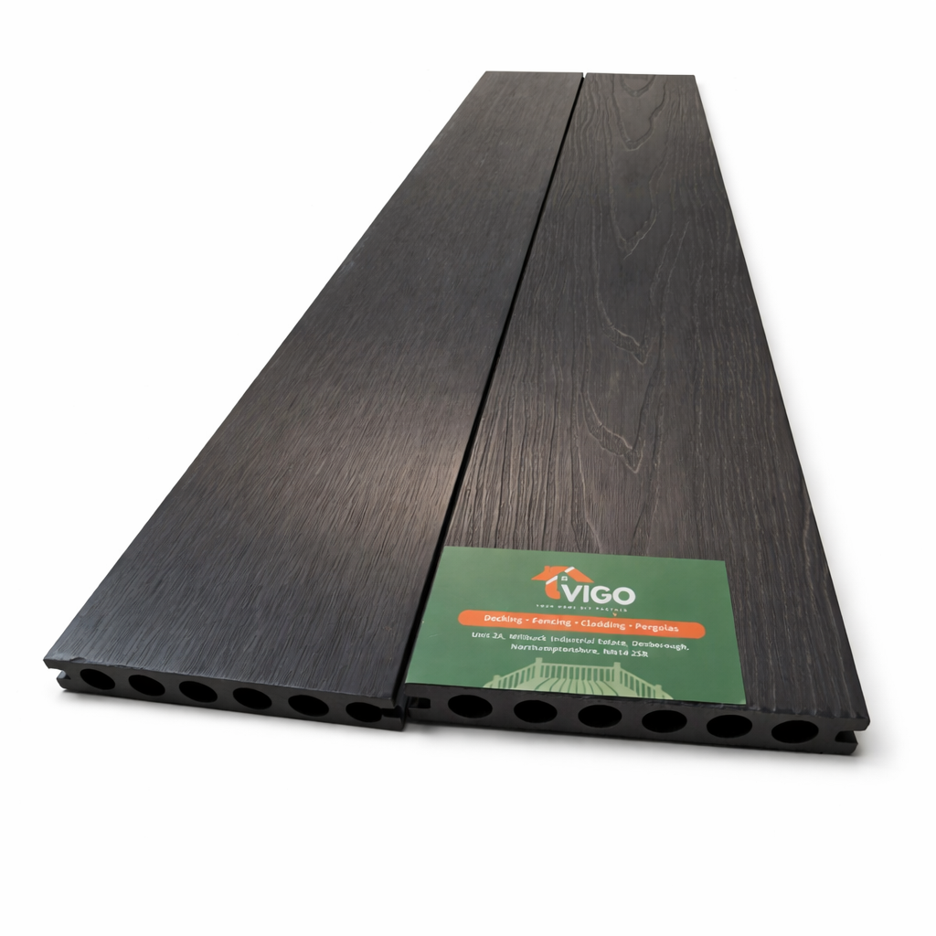 WPC Composite Decking Boards – Black | Double-Sided | 140mm x 23mm x 2.9m | Vigo Home