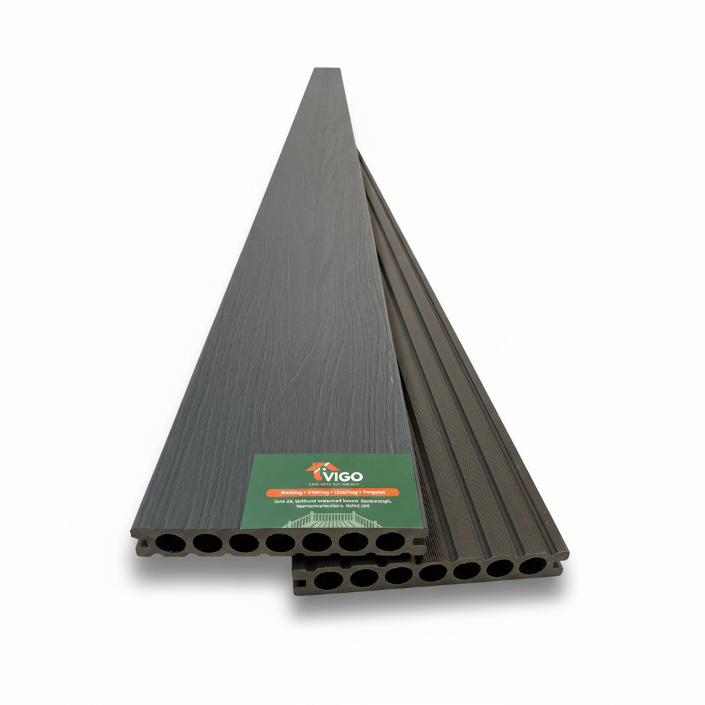 WPC Composite Decking Boards – Ash Grey | Single-Sided Extruded (148mm x 23mm x 3m)