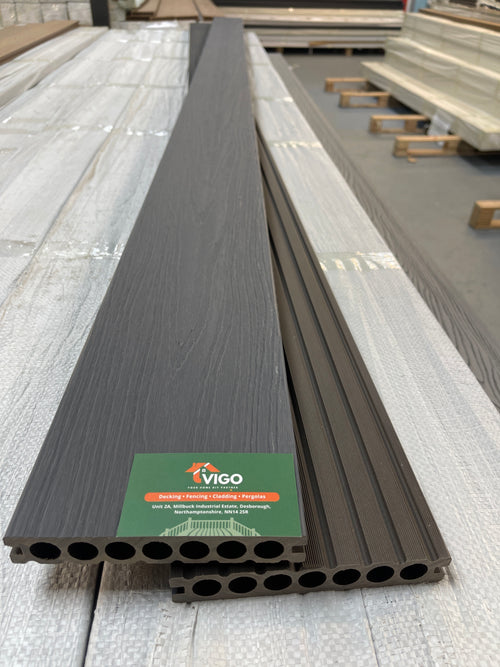 (2026 APRIL NEW ARRIVALS) WPC Composite Decking Boards – Ash Grey | Single-Sided Extruded (148mm x 23mm x 3m)
