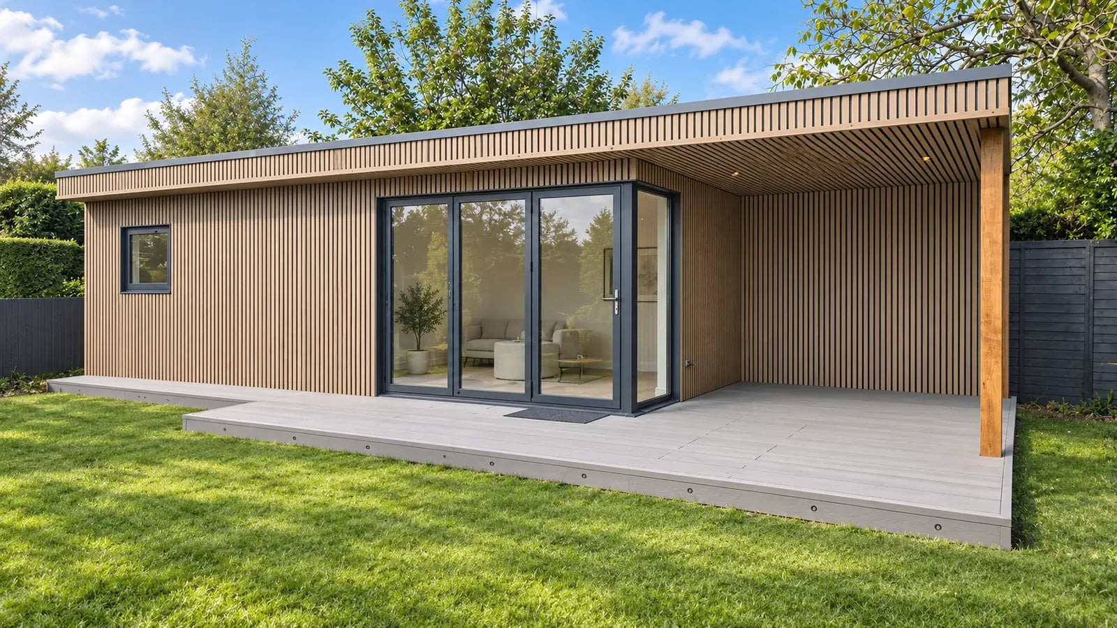 Maple Vigo WPC wall cladding, Generation 1, visualised on a garden room